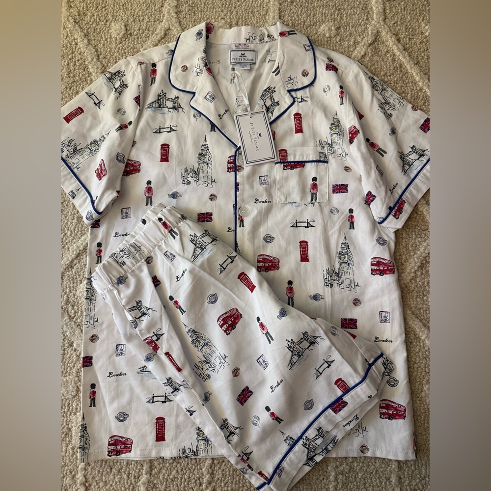 New PETITE PLUME Kids Pajama Set with London-Themed Shorts